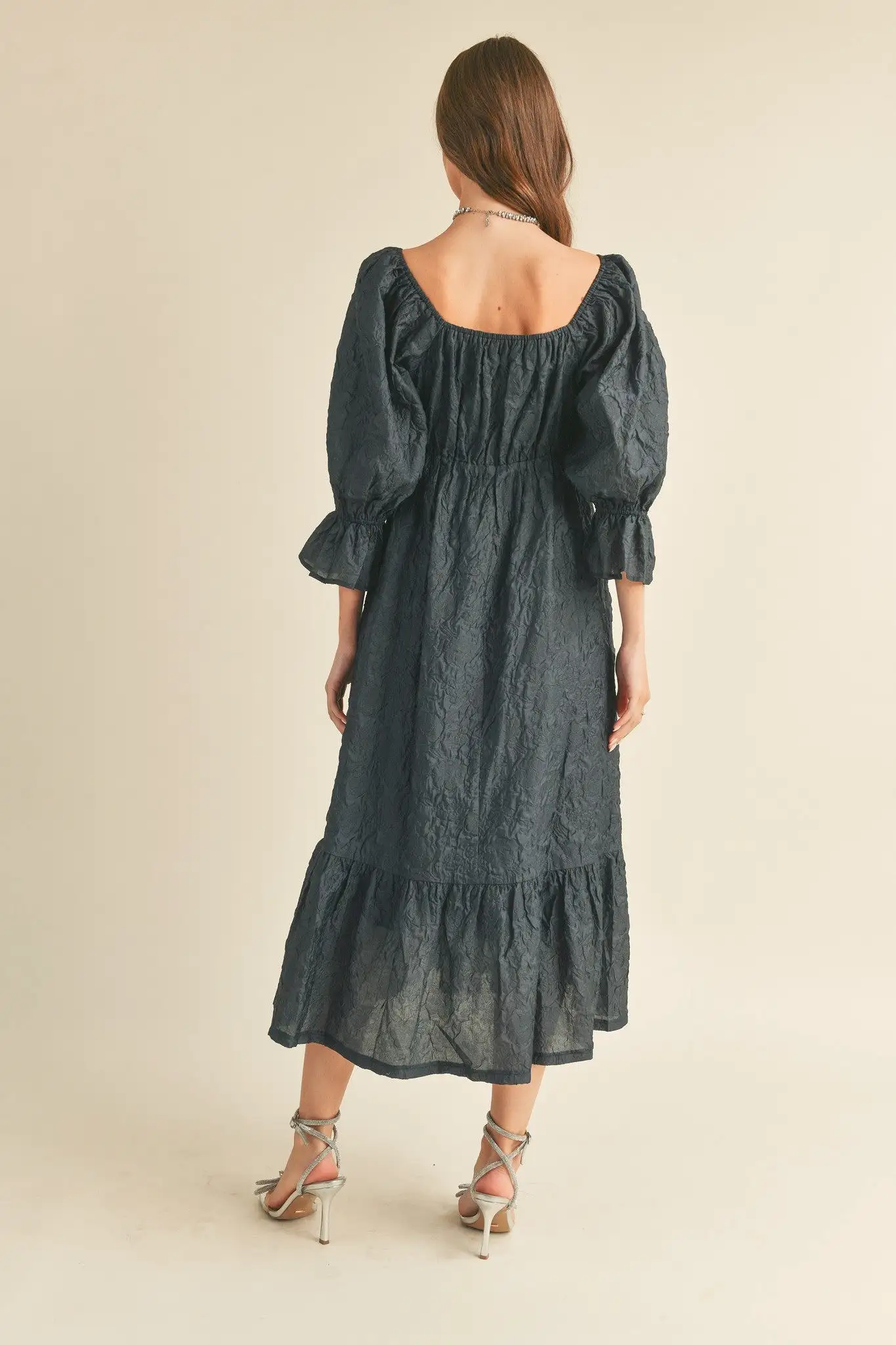 Square Neck Dress W/Shirling