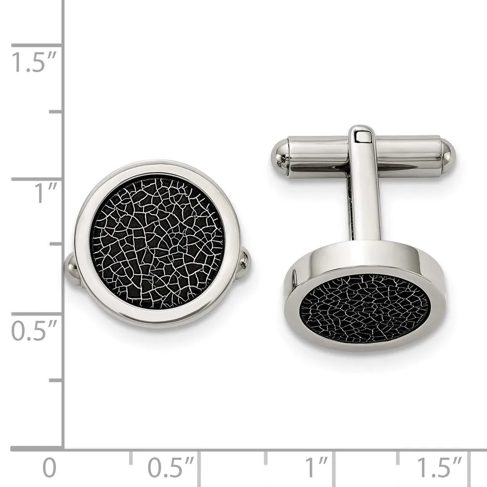 Stainless Steel & Black Stoving Varnish Round Flat Cuff Links, 16mm