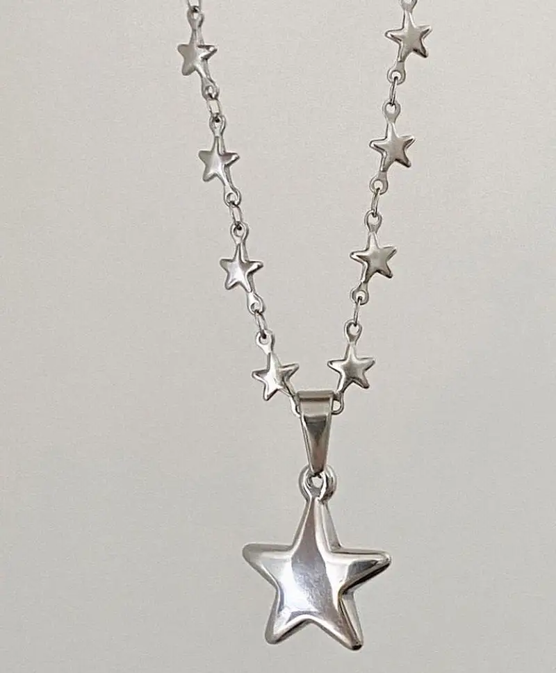 Star Chain Five pointed Star Three dimensional Pendant Necklace by12283