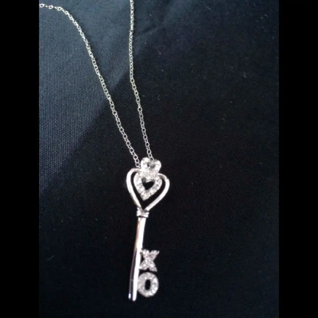 Sterling Silver and CZ Key Pendant with Hearts and XO