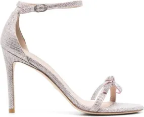 Stuart Weitzman 95mm bow-detail metallic-effect sandals Pink