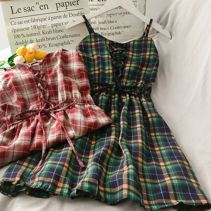 Summer Strappy Plaid Dress AD210147