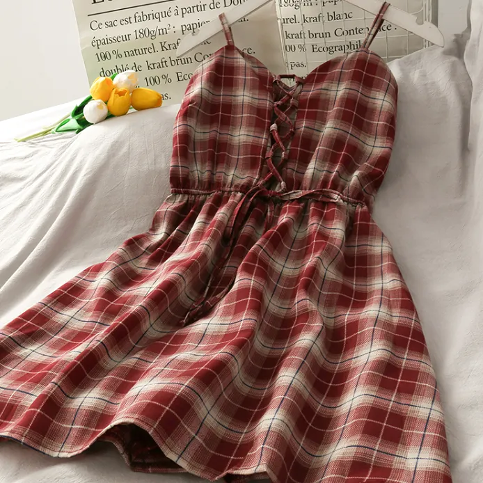 Summer Strappy Plaid Dress AD210147