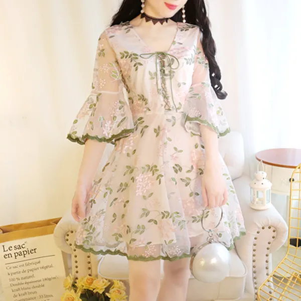 Sweet Lace Horn Sleeve Dress AD210088