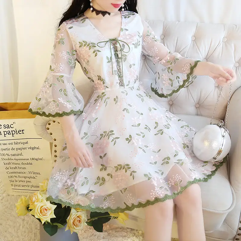 Sweet Lace Horn Sleeve Dress AD210088