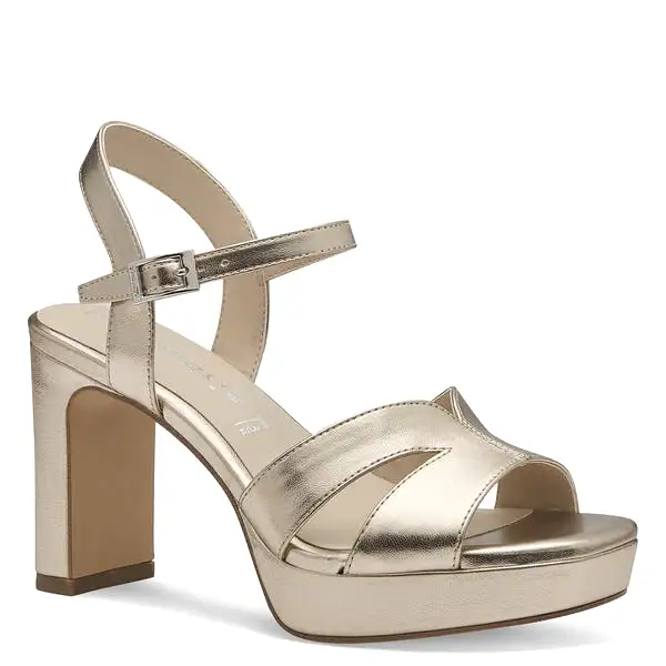 Tamaris Gold Block Heel Sandal