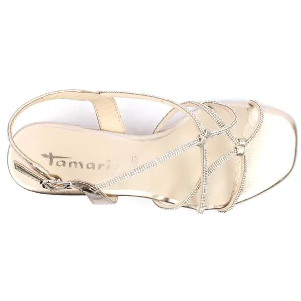 Tamaris Light Gold Diamante Block Heel Sandal