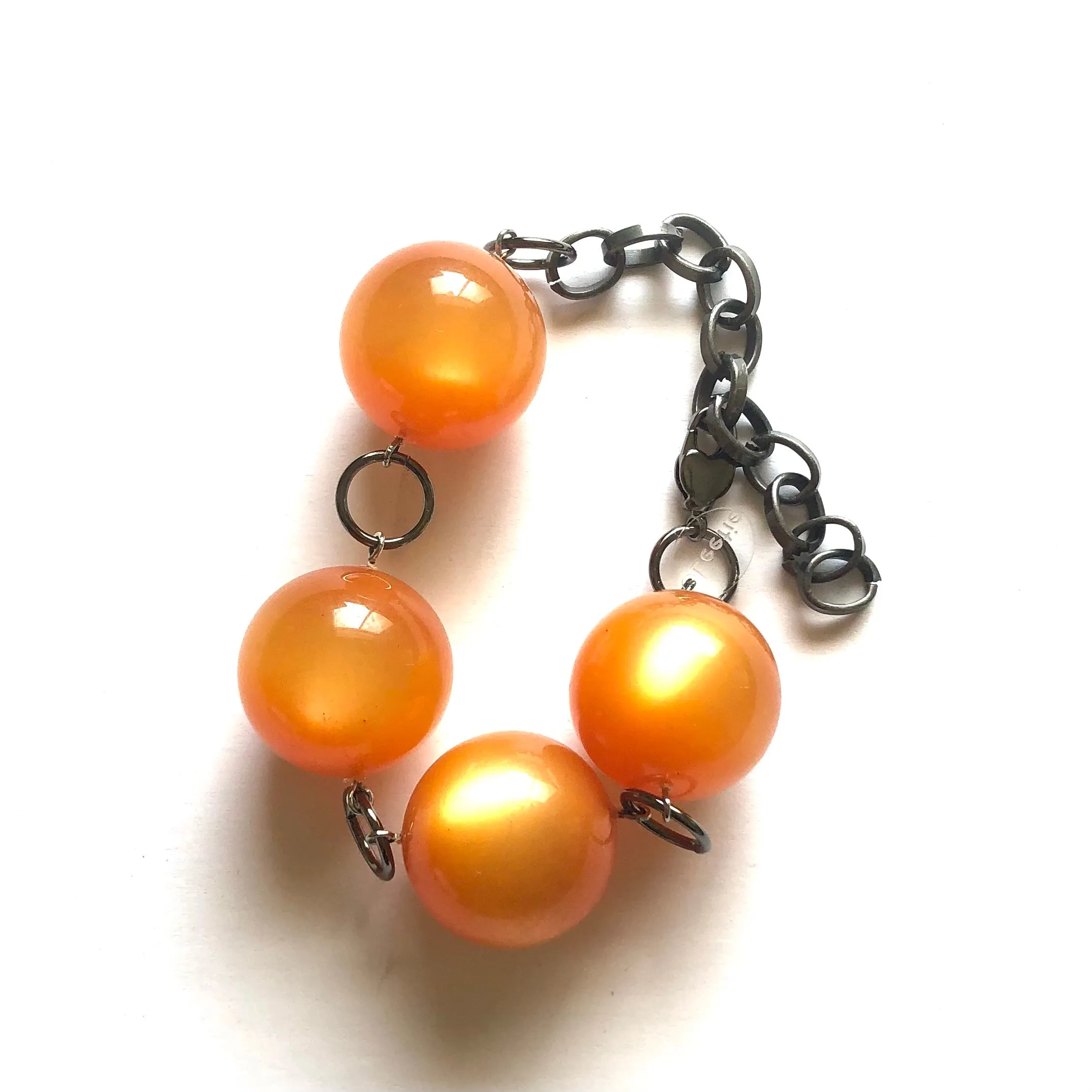 Tangerine Jumbo Moonglow Lucite Bubble Stations Bracelet