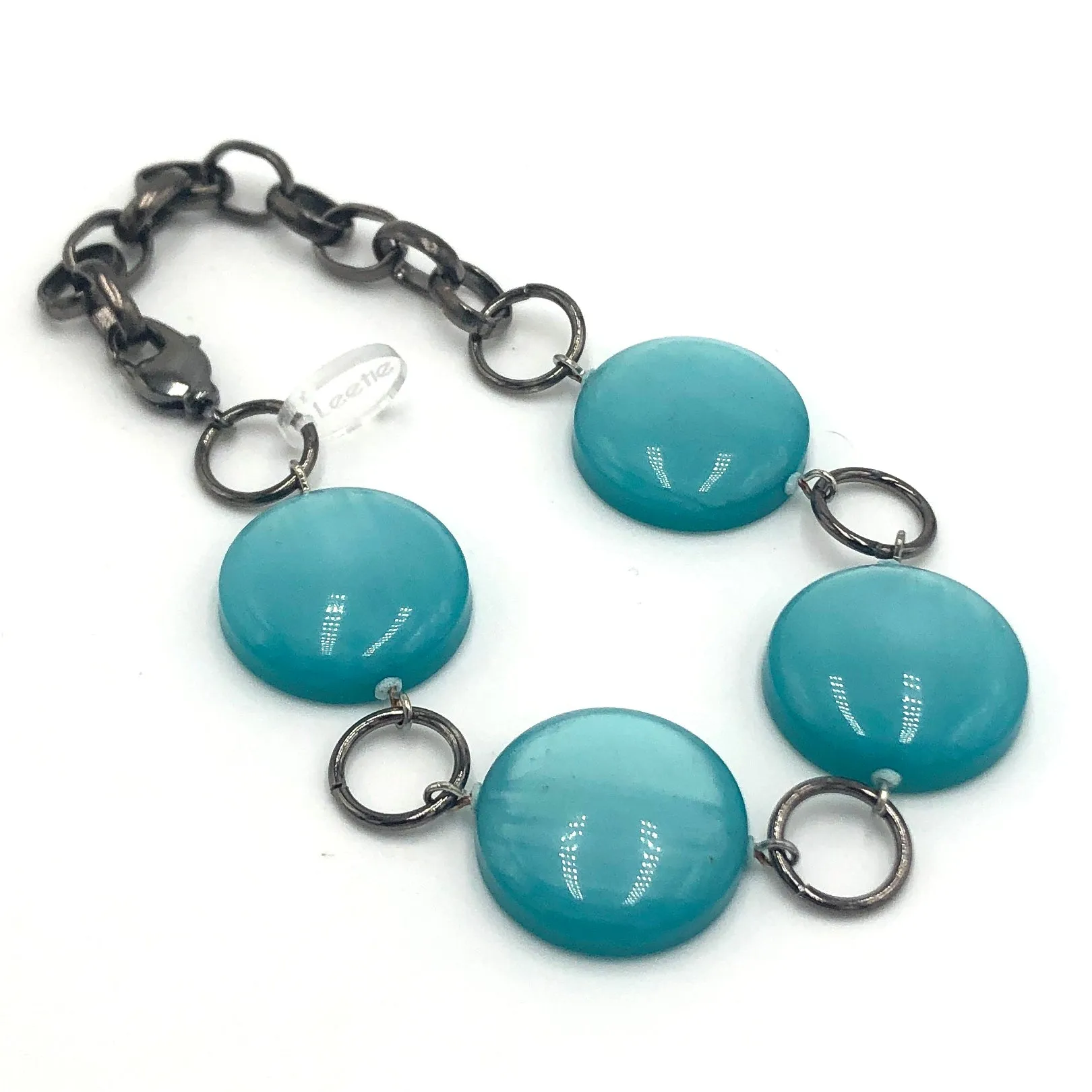 Teal Moonglow Candy Disc Stations Bracelet *