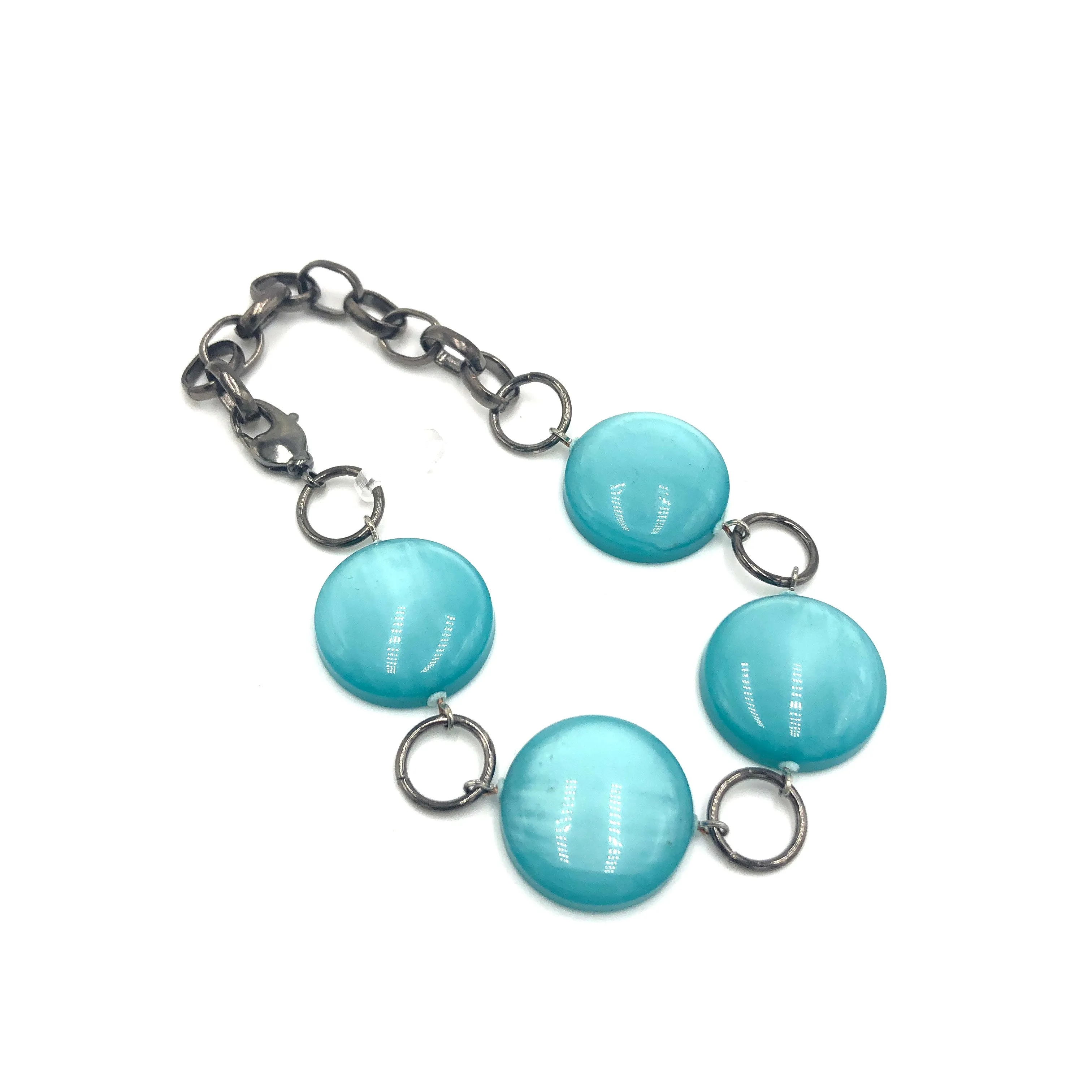 Teal Moonglow Candy Disc Stations Bracelet *