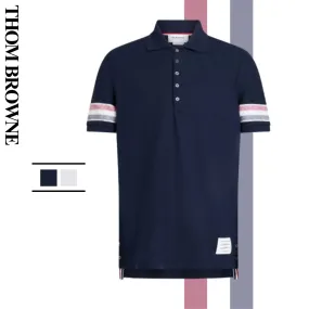 THOM BROWNE  |Cotton Short Sleeves Bridal Logo Designers Outlet Polos