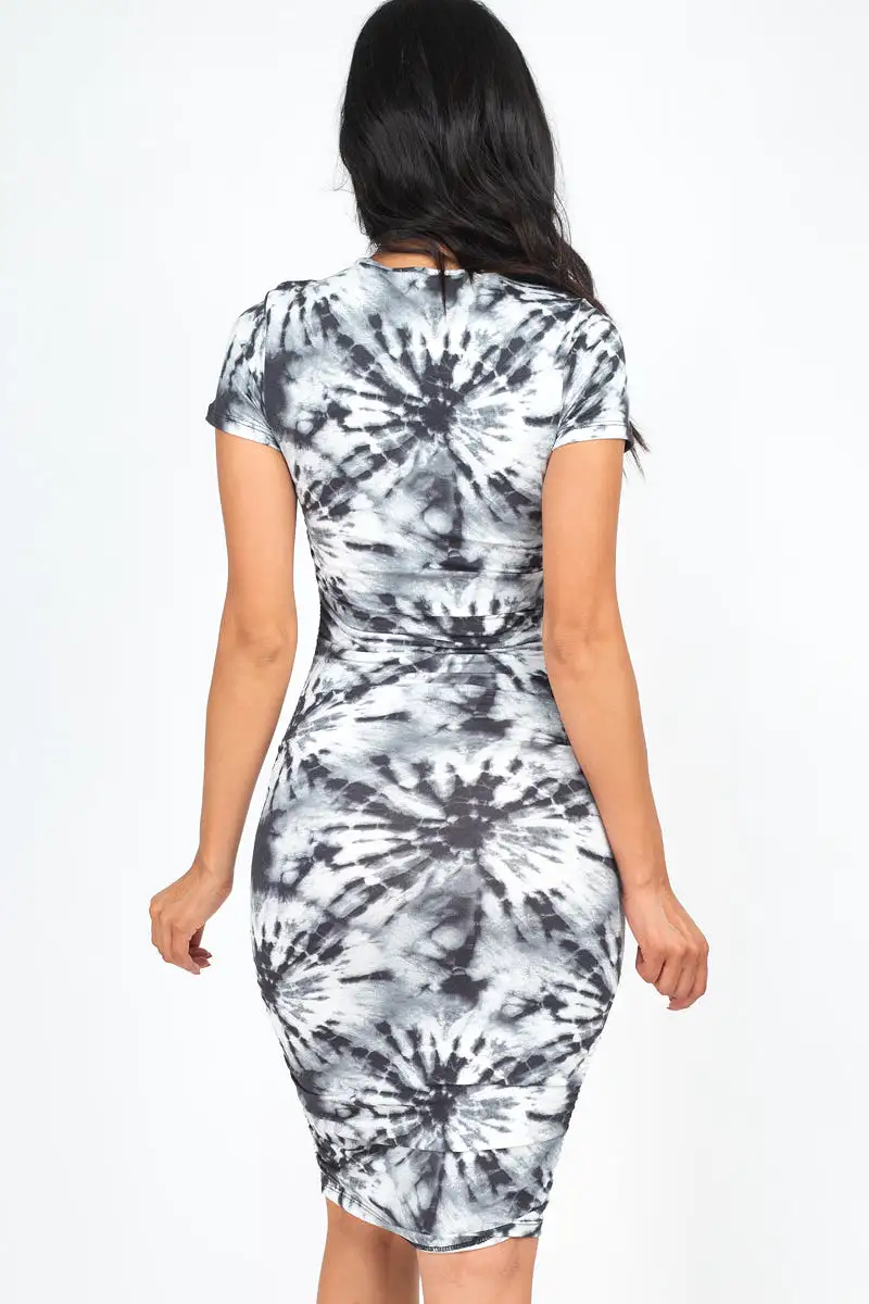 Tie-Dye Ruched Bodycon Dress