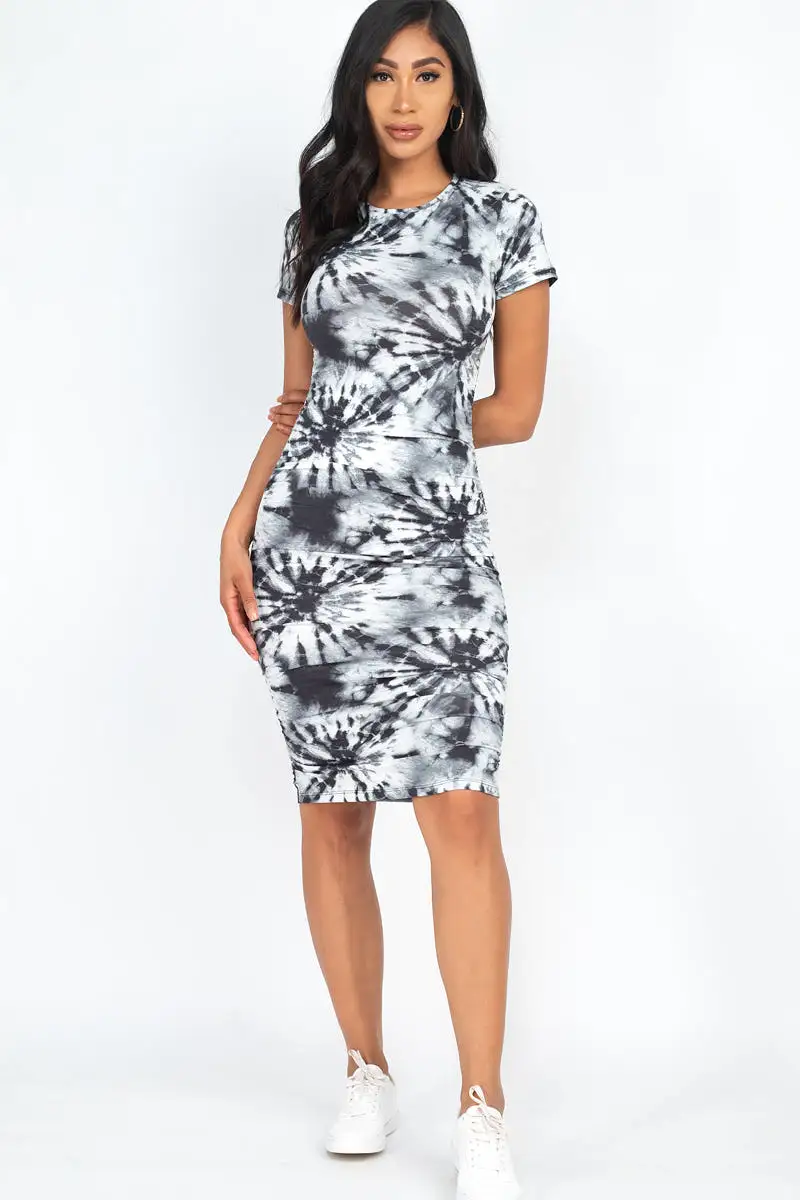 Tie-Dye Ruched Bodycon Dress