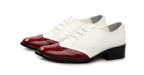 White Burgundy Patent Pointed Head Lace Up Mens Oxfords Shoes