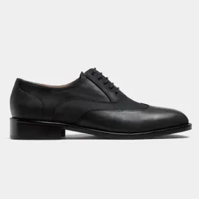 Wingtip Oxfords in blue & black suede & leather