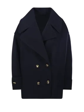 WOMAN LOEWE DARK BLUE WOOL PEBBLE PEACOAT