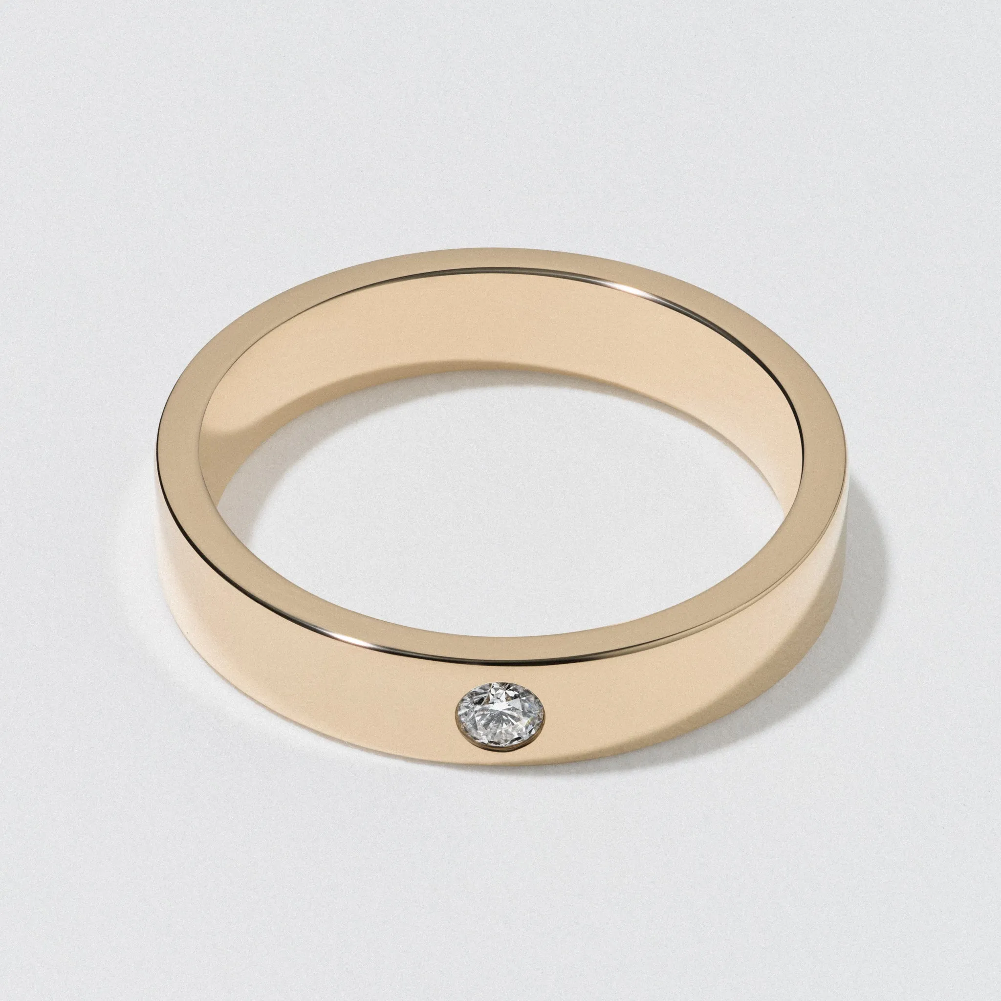 Yellow Gold Flat Diamond Wedding Band - Polished 4mm